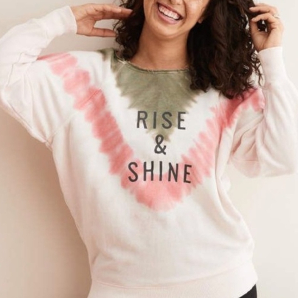 Aerie Cozy Pink and‎ Green Crew Oversized Neck Sweater